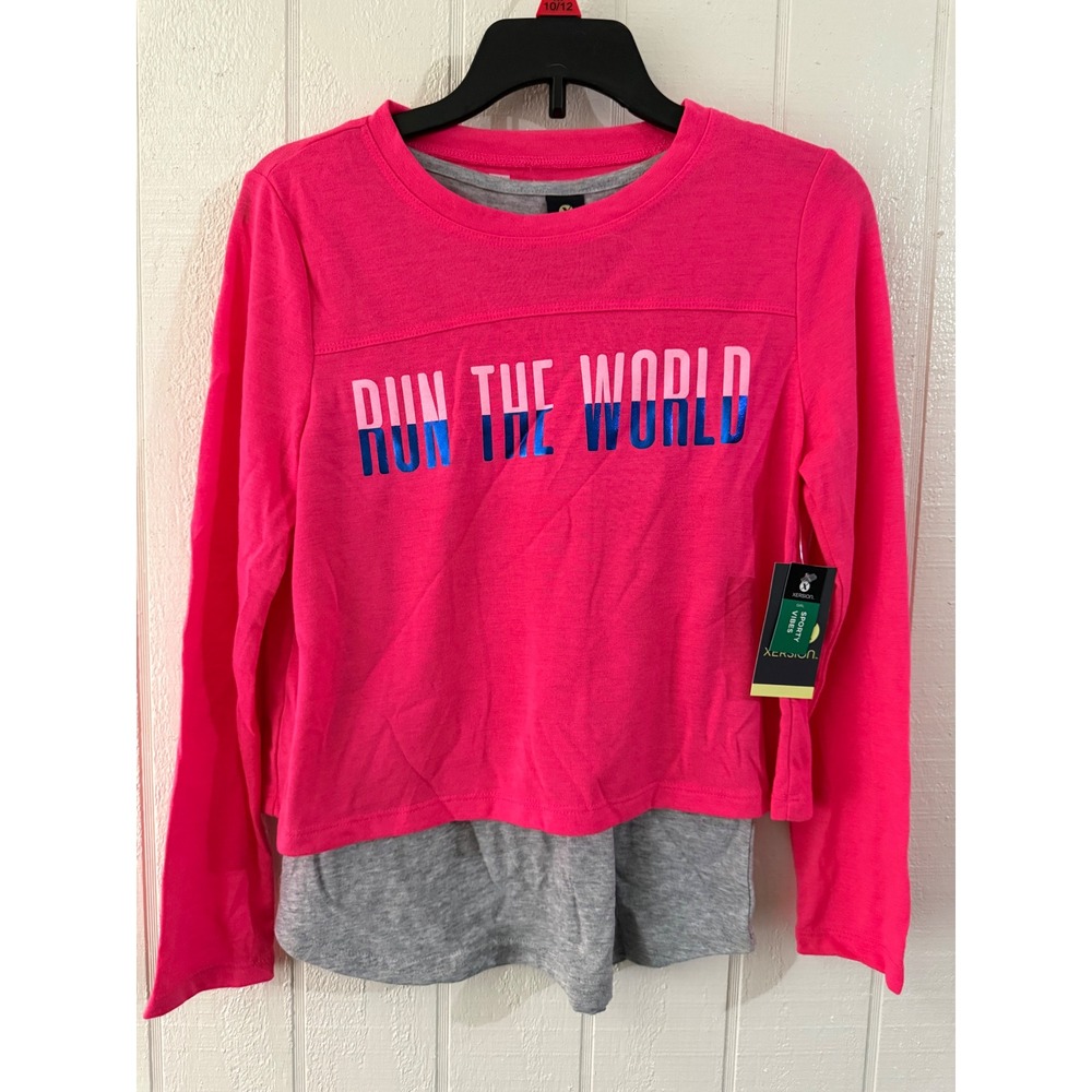 Xersion Girls Pink Run The World 2-Piece Layered Top Set Size M 10/12 NWT